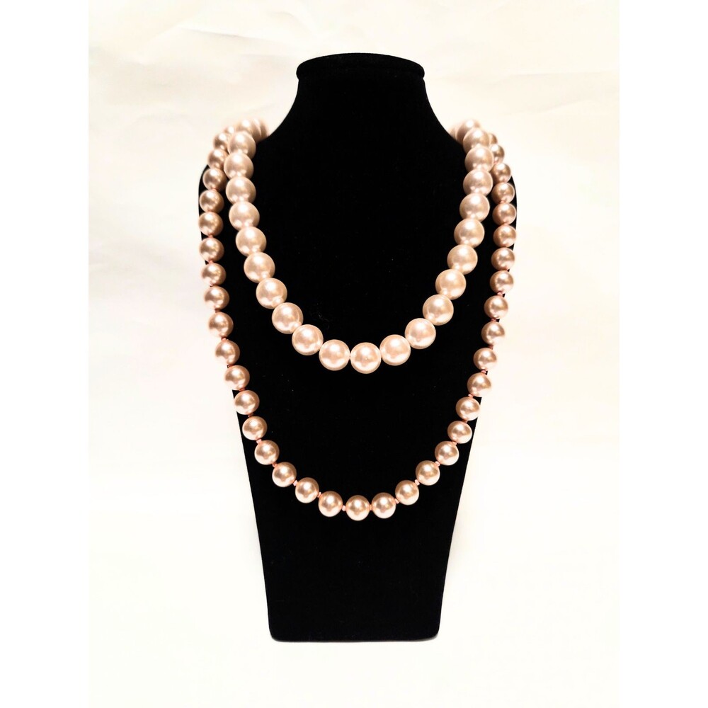 Japan Pink Faux Pearl Double Strand Necklace Set Gold Tone Clasp